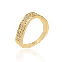 Anel Onda Cravejado de Zircônias Folheado em Ouro 18k