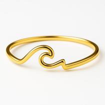 Anel Onda Mar Banhado Ouro 18k 1mm Delicado Luxo Tungstenio Tradicional Anatomico