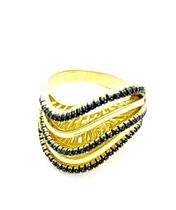 Anel Ondas Cravejado Com Microzirconias Banho Ouro 18k 3264 Anel Ondas Cravejado Com Microzirconias Banho Ouro 18k 3264
