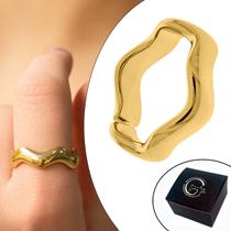 Anel Ondulado Banhado a Ouro com Abertura - Medida Interna 18mm (Aro 17)
