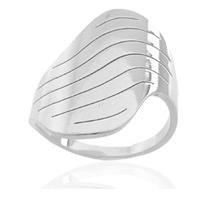 Anel Ondulado Com Frisos Banhado a Prata