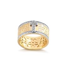 Anel Oração Pai Nosso Cruz Cravejada Fé Folheado A Ouro