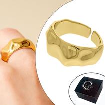 Anel Orgânico Forma Martelado Banhado a Ouro com Abertura - Medida Interna 18mm (Aro 17)