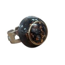 Anel Orgonite Turmalina Negra Pedra Natural Regulável Proteção