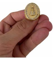 Anel Ouro 10 Milésimos com Zircônias - Dourado 7cm