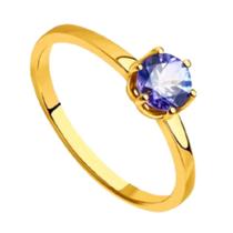 Anel Ouro 18k 2mm Solitario Pedra Zirconia Azul Tradicional Elegante