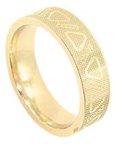 Anel Ouro 18K 6mm Aliança Casamento Noivado Unissex Detalhes Retângulos