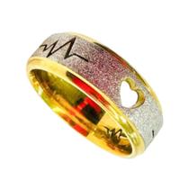 Anel Ouro 18k 6mm Coração Batimentos Risco Noivados Casal Luxo Compromisso União Tungstenio