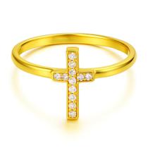 Anel Ouro 2mm Cruz Zircônia Brilhante Fé Minimalista Estilo Presente Nfe