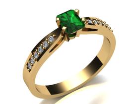 Anel Ouro Amarelo Com Diamantes E Esmeralda Baguete 3x5 Anel Ouro Amarelo Com Diamantes E Esmeralda Baguete 3x5
