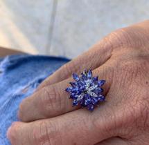 Anel ouro branco com tanzanita e brilhantes