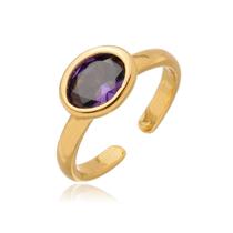 Anel Oval banhado a ouro com zircônia ametista