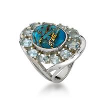 Anel Oval com pedra Turquesa Imperial e prasiolita Prata 925
