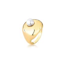 Anel oval com pérola shell banhado a ouro - joia semijoia