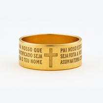 Anel Pai Nosso em Aço Dourado - Gravação Permanente Tamanho:20