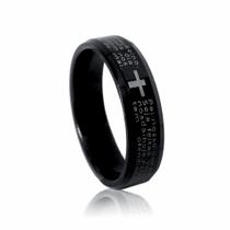 Anel Pai Nosso Escrito Em Aço Preto Fé Jesus