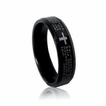 Anel Pai Nosso Escrito Em Aço Preto Fé Jesus