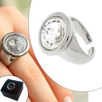 Anel Paládio / Prata com Cristal Rivoli com Abertura - Medida Interna 19mm (Aro 21)