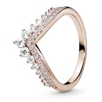 Anel Pandora Princess Wishbone em ouro rosa 14k CZ tamanho 6