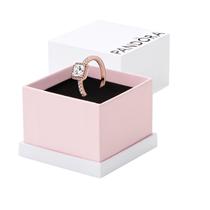 Anel Pandora Square Sparkle Halo banhado a ouro rosa 14k