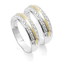 Anel Par Meia Aliança Aparador Prata 925 Com Aplique Ouro Anel Par Meia Aliança Aparador Prata 925 Com Aplique Ouro