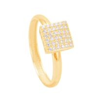 Anel Pavê Quadrado com Zircônias em Ouro 18K - AU141116 Anel Pavê Quadrado com Zircônias em Ouro 18K - AU141116