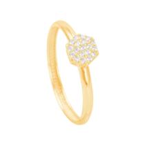 Anel Pave Sextavado com Zircônias em Ouro 18K - AU141117 Anel Pave Sextavado com Zircônias em Ouro 18K - AU141117