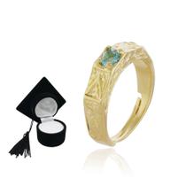 Anel Pedra Azul Ajustável Formatura 5ano Banhado A Ouro 18k