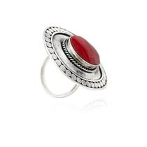 Anel Pedra Coral Sitetica AjustavelPrata 925