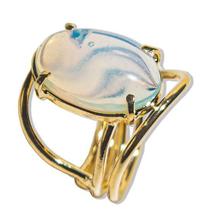 Anel Pedra da Lua Opalina Cabochão Oval Pequeno Dourado - Pacote com 5 Unidades