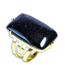 Anel Pedra Estrela Retangular Cabochão Dourado Aro Ajustavel