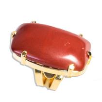 Anel Pedra Jaspe Vermelho Natural Retangular Dourado