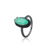 Anel pedra oval greenery fusion banhado a ródio negro - zircônia fusion Anel pedra oval greenery fusion banhado a ródio negro - zircônia fusion