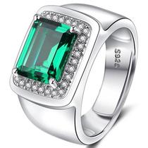 Anel Pedra Verde Banhado Prata 925 Zircônias Ajustável