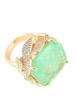 Anel Pedra Verde Folhas Cravejadas Tam 21 Anel Pedra Verde Folhas Cravejadas Tam 21
