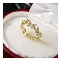 Anel Pedra Zirconia Festa Dourado Borboleta Ajustavel Anel Pedra Zirconia Festa Dourado Borboleta Ajustavel