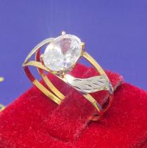 Anel Pedra Zircônia Oval 9 x 7 mm Ouro 18 Kilates Detalhes Ouro Branco Peso 1,03 Grama