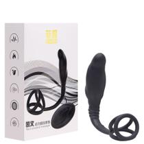 Anel peniano com plug anal estimulador de próstata com vibrador e função de aquecimento