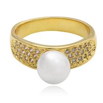 Anel Pérola Cravejado Zircônias Folheado a Ouro 18k Anel Pérola Cravejado Zircônias Folheado a Ouro 18k