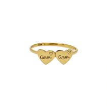 Anel Personalizado 2 Corações Com Nome Ouro 18k 750