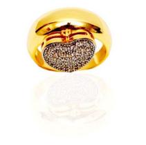 Anel Pingente De Coração Cravejado Folheado A Ouro 18K - 19