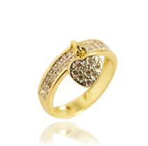 Anel Pingente De Coração Impéria Semijoia Banho De Ouro 18k Cravação De Zircônias Detalhe Em Ródio