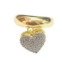 Anel Pingente De Coração Semijoia Banho De Ouro 18k Com Cravação Em Zircônia e Detalhe Em Ródio Anel Pingente De Coração Semijoia Banho De Ouro 18k Com Cravação Em Zircônia e Detalhe Em Ródio