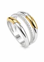 Anel Prata 3 Aros com Zircônias e Ouro 18K