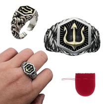 Anel Prata 925 Brasão Tritão Poseidon Ajustável Anel Prata 925 Brasão Tritão Poseidon Ajustável