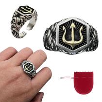 Anel Prata 925 Brasão Tritão Poseidon Ajustável Anel Prata 925 Brasão Tritão Poseidon Ajustável