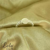 Anel prata 925 com circulo liso e esferas