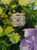 Anel prata 925 com ouro 12 k 5 elos