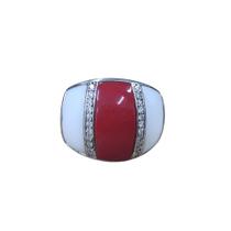 Anel prata 925 com pedra coral e zircônias