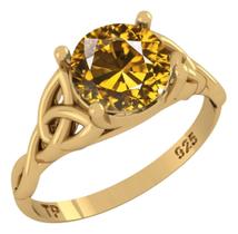 Anel Prata 925 Dourada 18k Celta Knot Trinity - Citrino